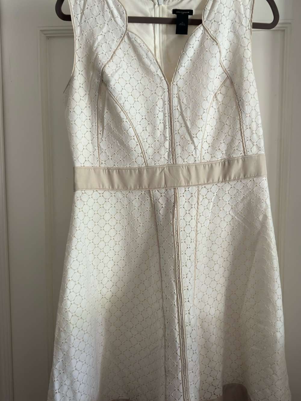 Ann Taylor Cream Lace-Textured Sleeveless Midi Dress